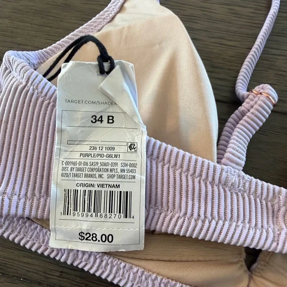 Shade & Shore Lavender Ribbed Metallic Bikini Top 34B Purple Gold Shimmer NEW - Picture 5 of 5